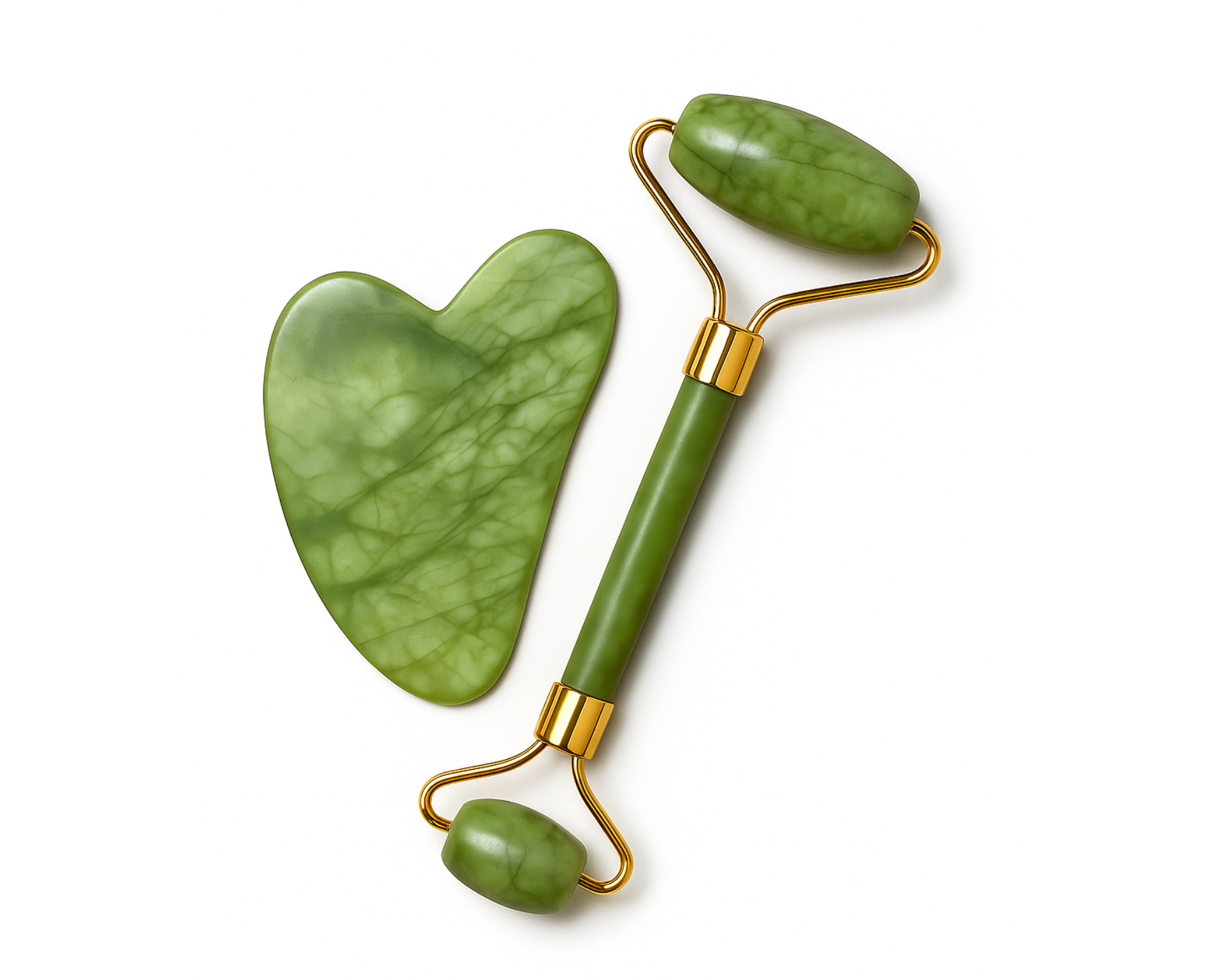 Green jade roller and heart-shaped tool 