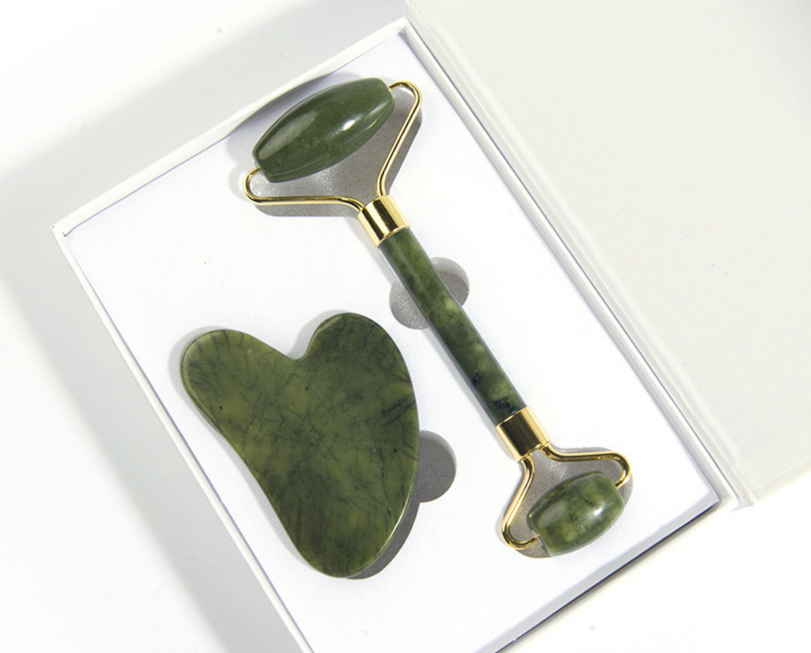 Green jade roller and gua sha tool set 