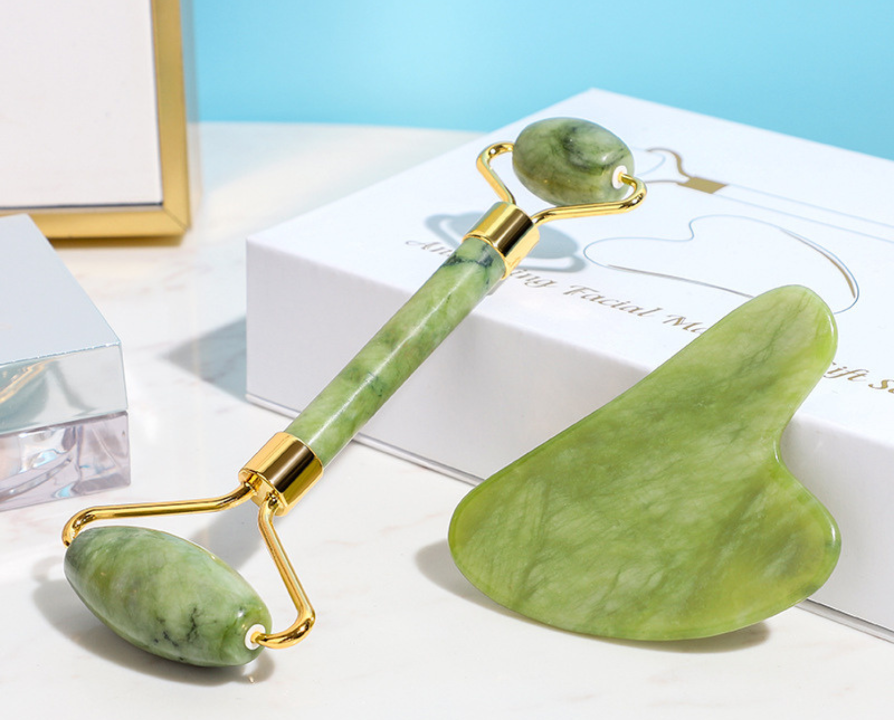 duo gua sha set - roller and stone